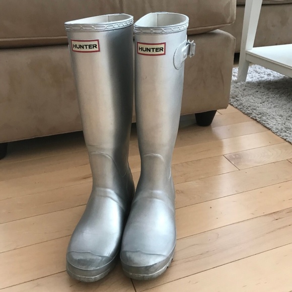 Hunter Shoes - Silver Metallic Hunter Rain Boots (Tall)